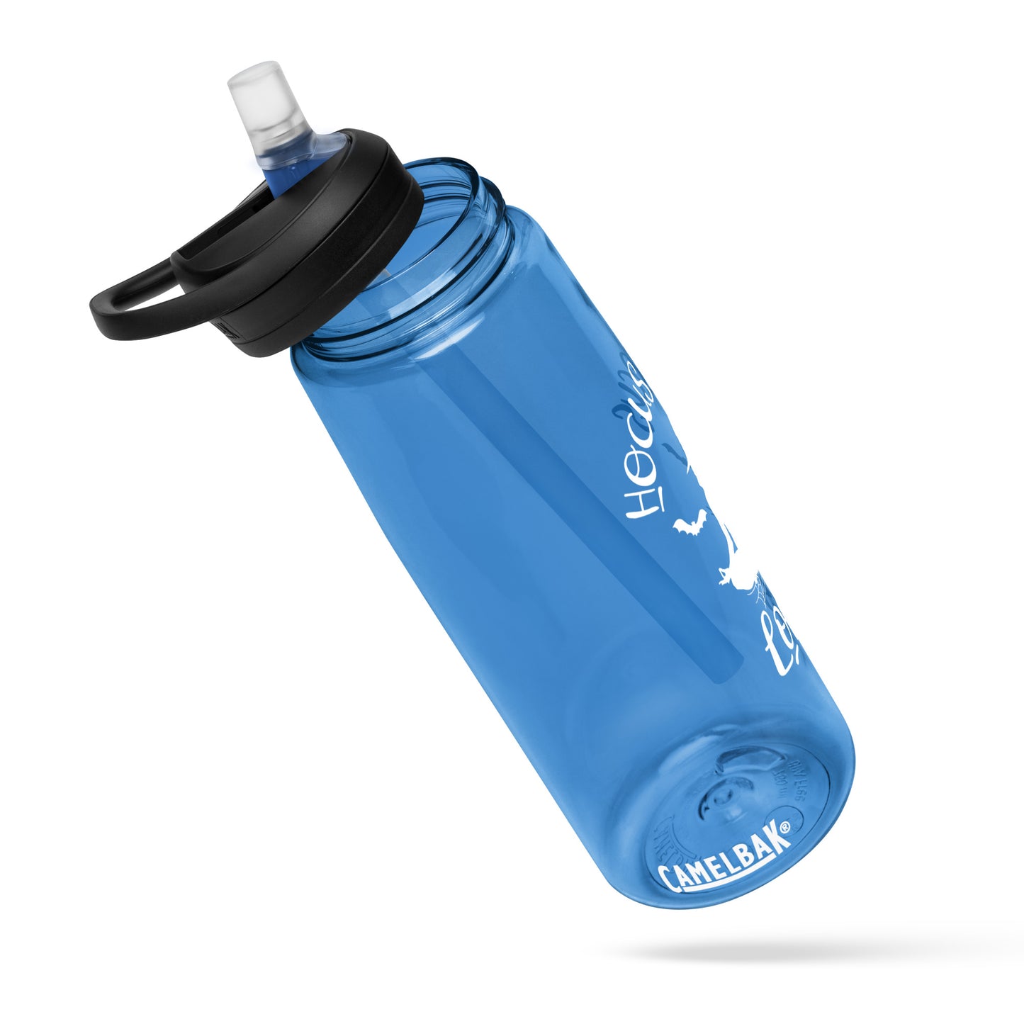 Oxford Blue Water Bottle Spill-proof screw-on lid with bite valve; Single-finger carry-handle