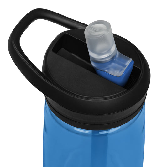 Oxford Blue Water Bottle Spill-proof screw-on lid with bite valve; Single-finger carry-handle
